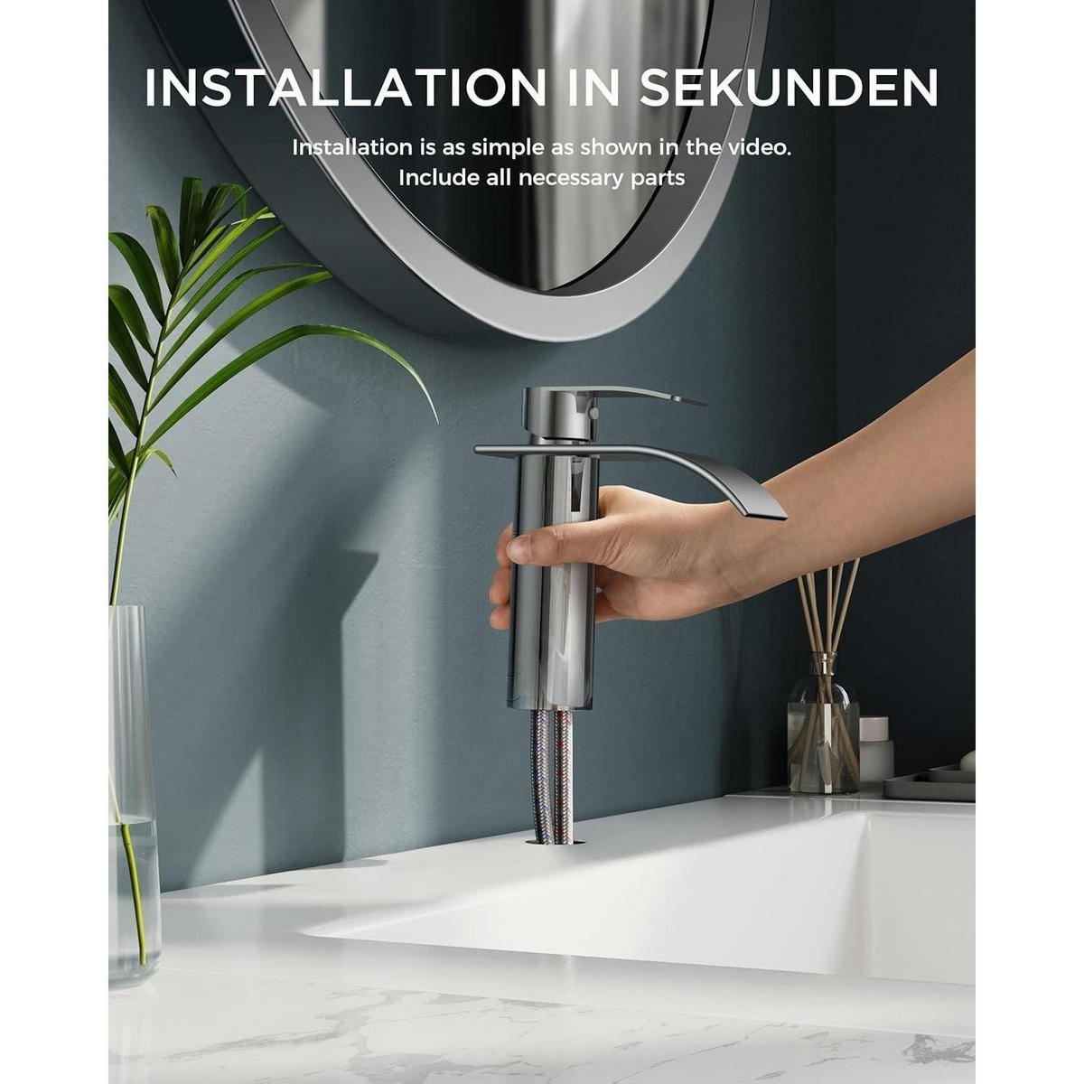 WASCHTISCHARMATUR Wasserfall Einlochmontage polierter Chrom - Silberfarben, Metall (12.7/7.5/17.8cm)
