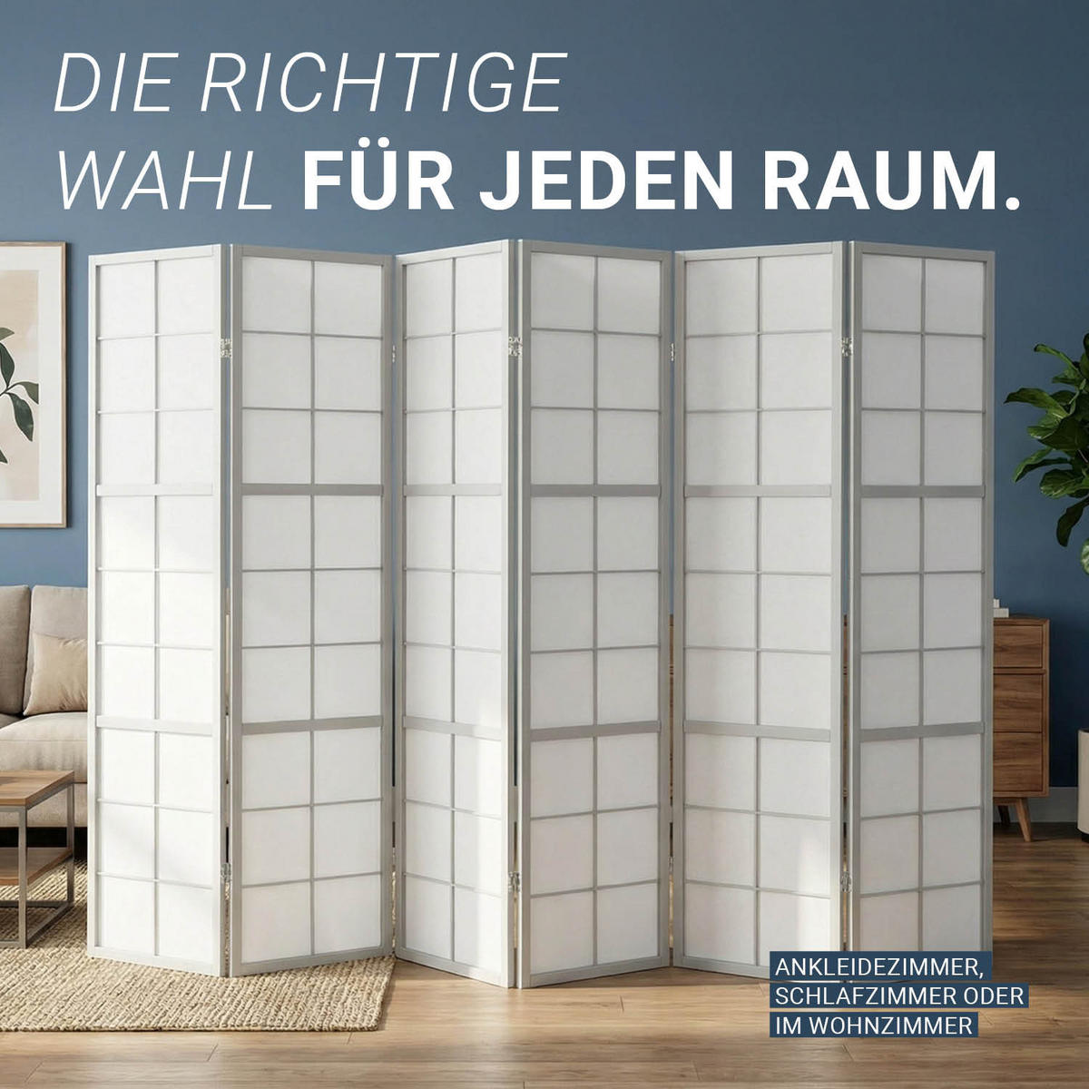 PARAVENT 6-tlg 264/179 cm Grau Holz Shoji - Grau, Holz (264/179/2cm) - Homestyle4u