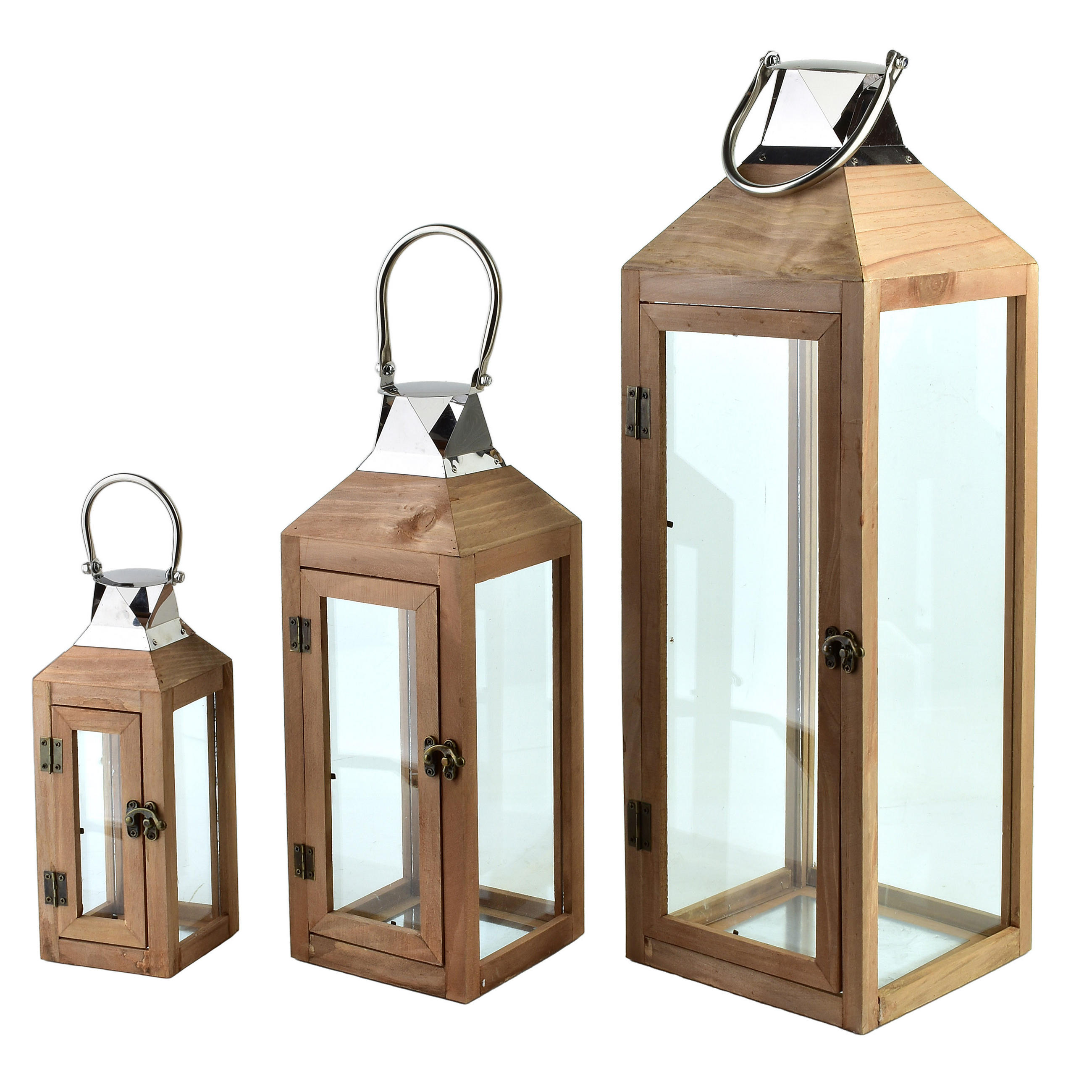 LATERNE Levi 3er Set braun 20/20/62 cm Holz - Braun, Holz (20/62/20cm) - Mondex