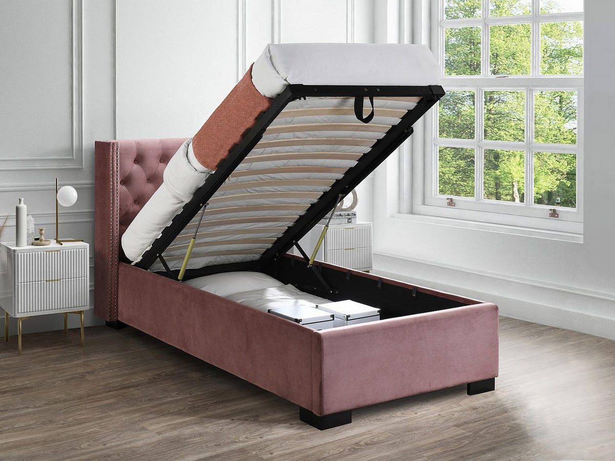 BETT mit Bettkasten - 1 Person - Samt, Stoff - Rosa - - Pink, Textil (90/200cm) - Vente-Unique