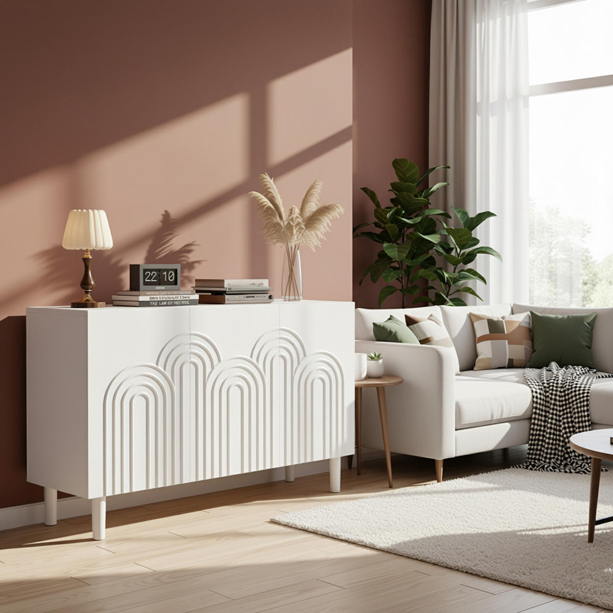 SIDEBOARD 120 cm in Weiß Kommode mit 3 Designtüren & verstellbaren Fächern - Weiß, Holzwerkstoff (120/79/39cm) - Urban Meuble