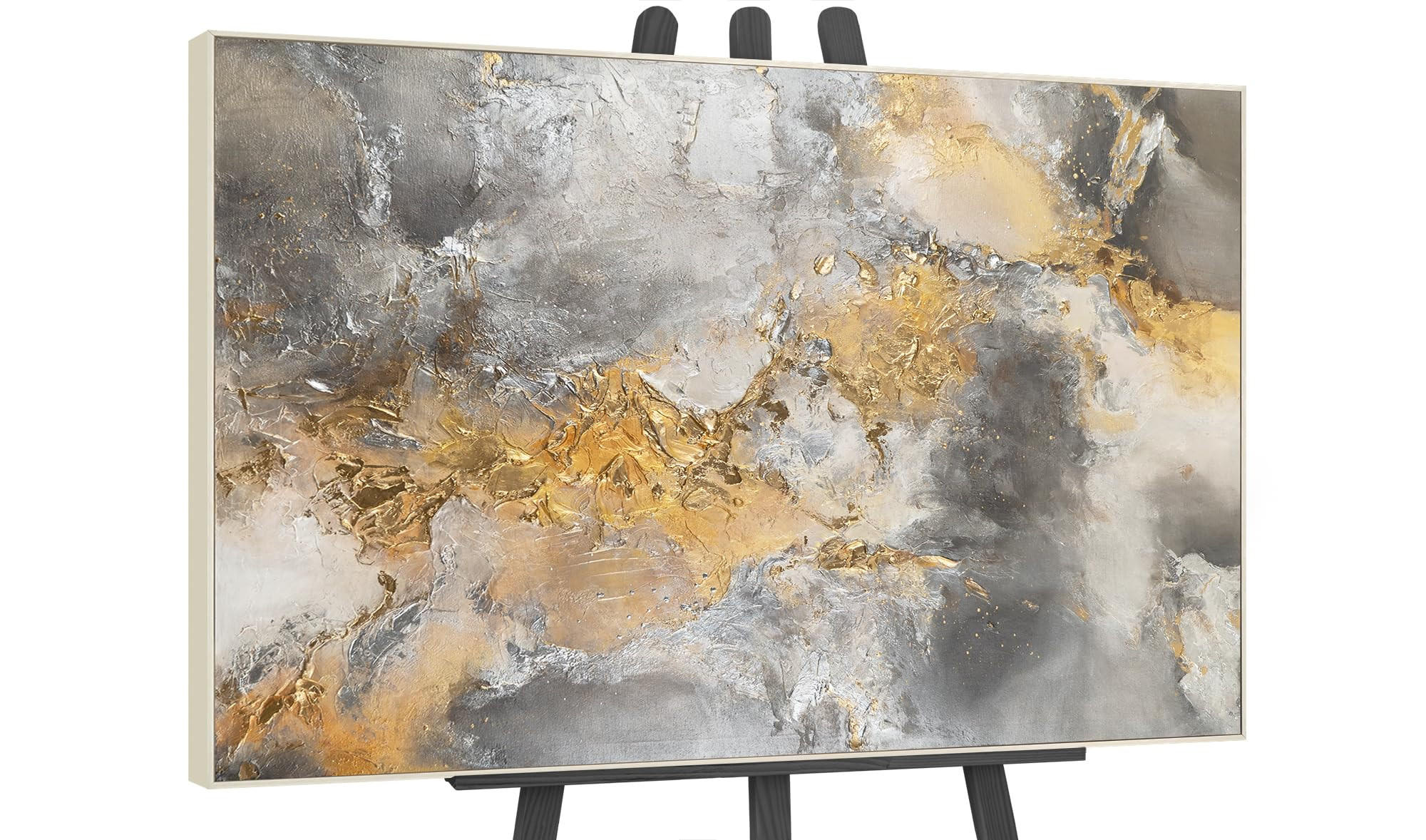 GEMÄLDE Harmonie von Gold und Silber II Schattenfugenrahmen Beige 140x100 cm - Beige, Holz (140/100cm) - YS-art gallery