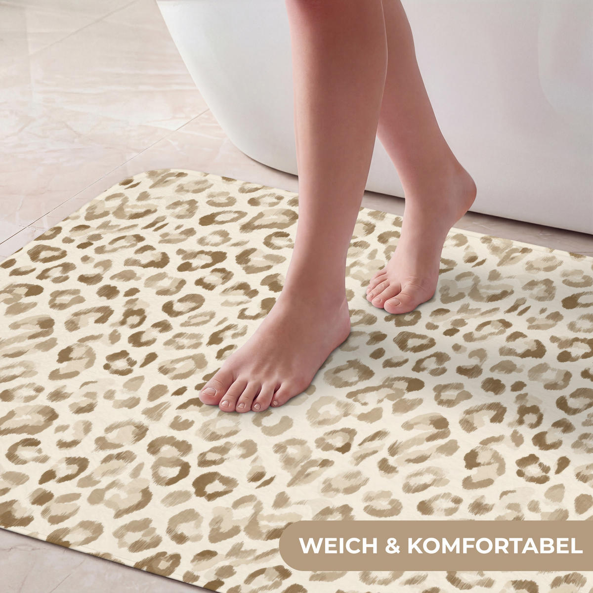 KOUPELNOVÁ PŘEDLOŽKA Leopard - Classic - Béžová 90x60 cm - světle hnědá, textil/plast (90/60cm)