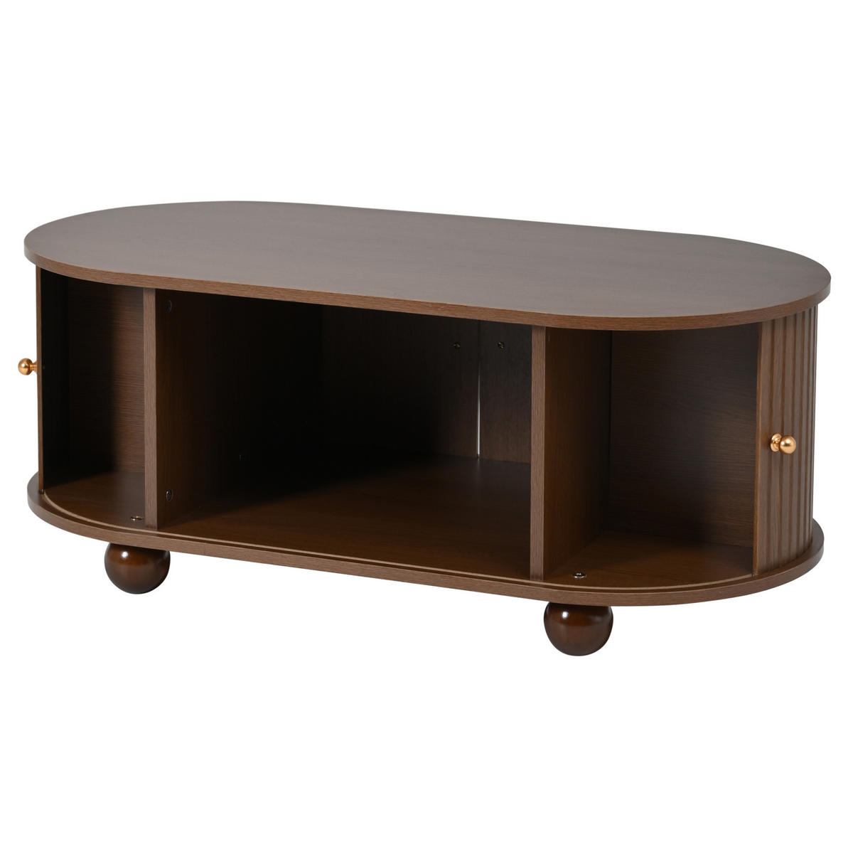 COUCHTISCH 100/50/40 cm in Walnuss mit Stauraum und Schiebetüren - Walnussfarben, Holzwerkstoff (100/50/40cm) - Flora Grace