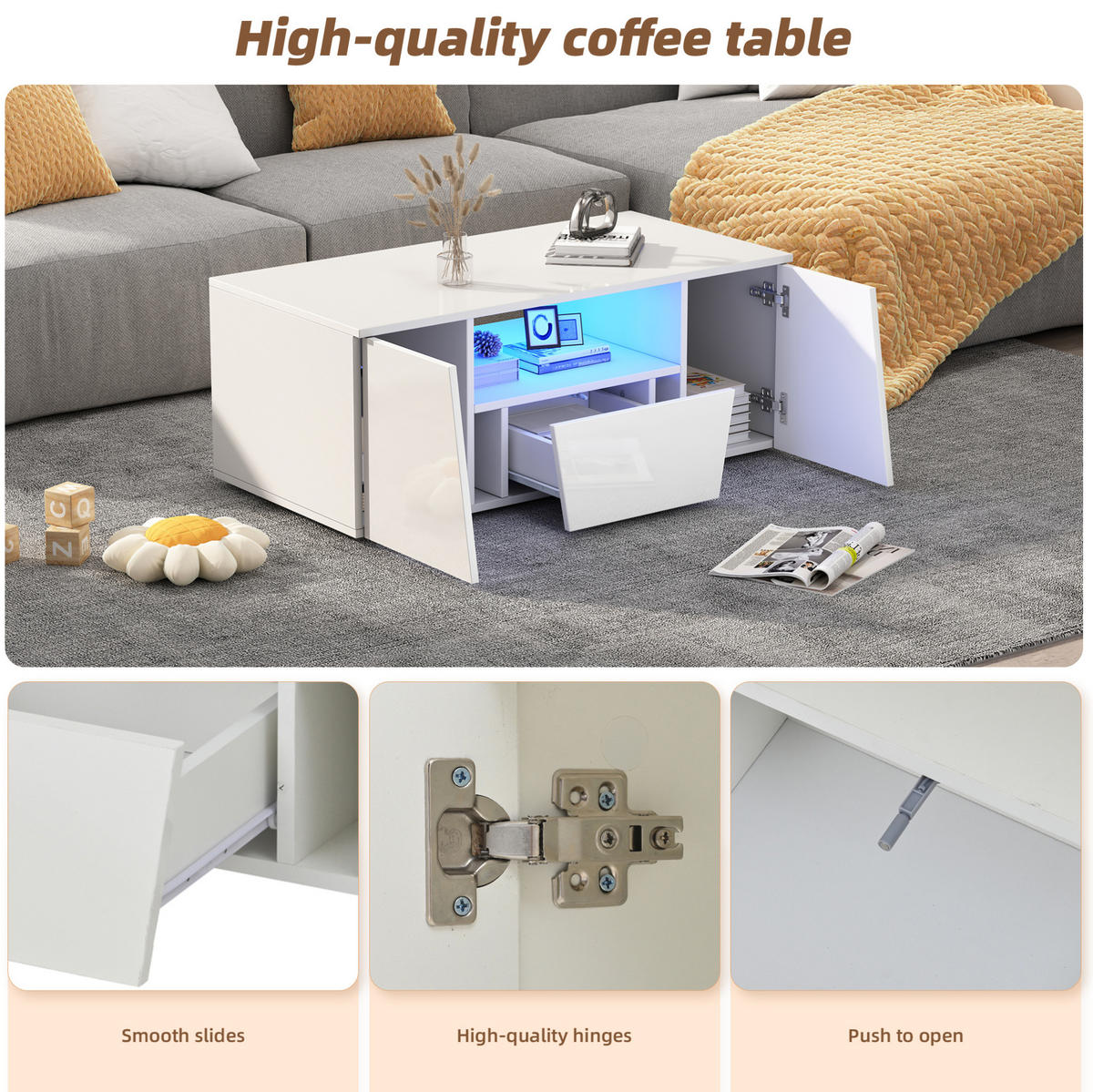 COUCHTISCH 100/50/40 cm Weiß aus Spanplatte mit LED-Beleuchtung - Weiß, Holzwerkstoff (100/50/40cm) - OKMYHOME