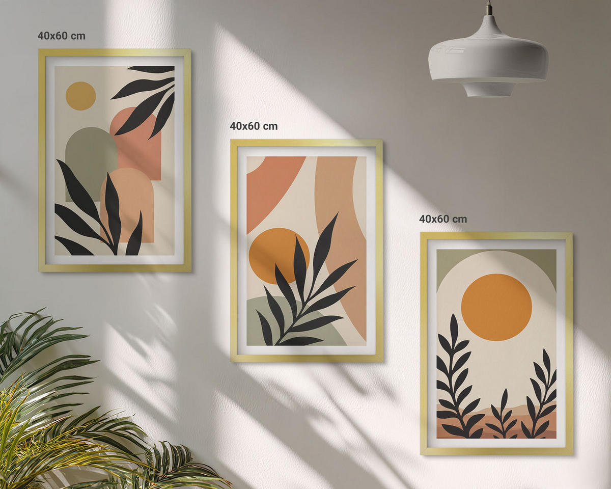 BILDER SET 3er Set - 40x60 cm Goldrahmen - Abstrakte Pflanzenformen - Goldfarben, Kunststoff (40/60cm) - TULUP