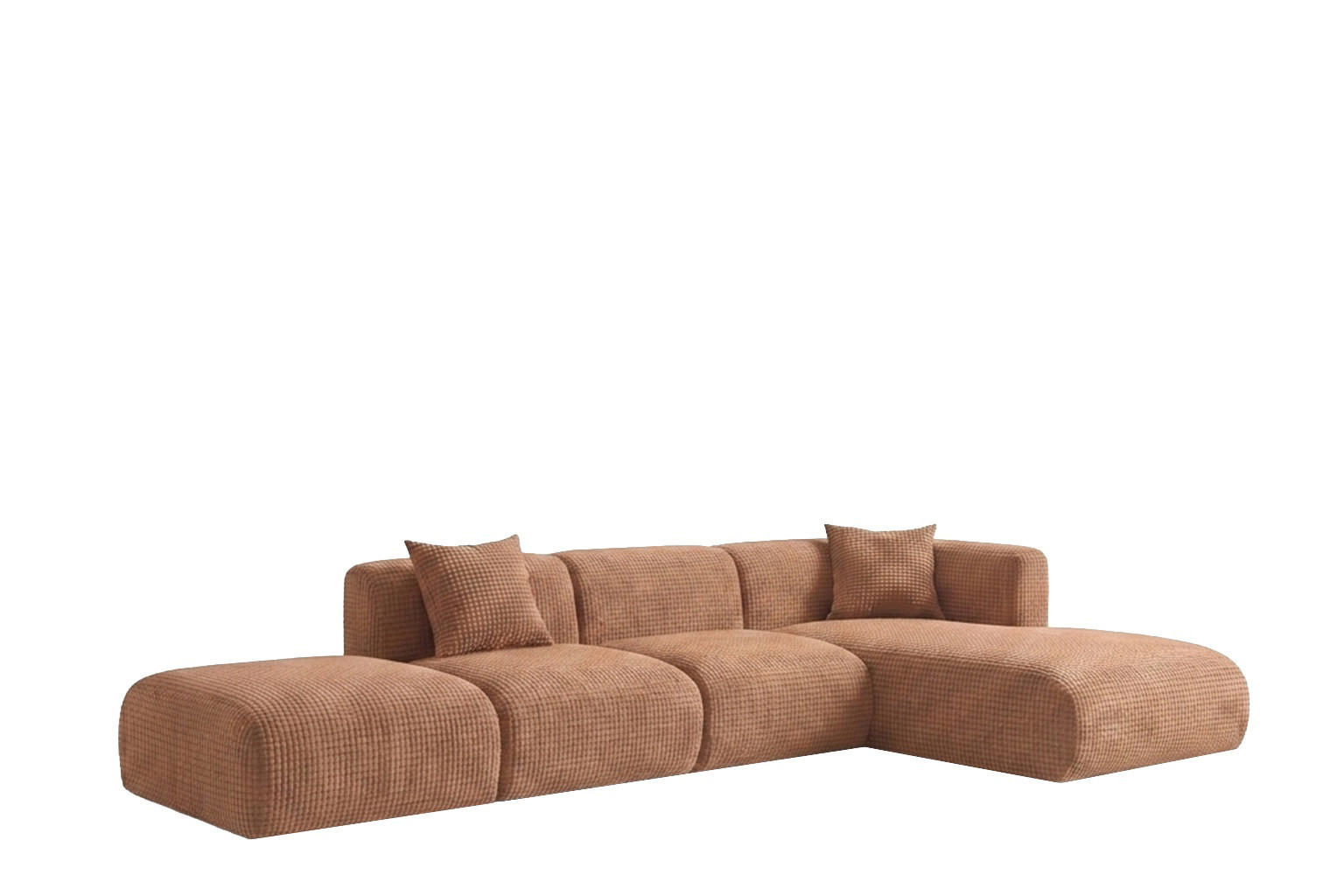 ECKSOFA L-Form mit Hocker, Chenille-Stoff Cremona, Hellbraun, Rechts, GRETA - Hellbraun, Holz (386/179cm) - Kaiser Möbel