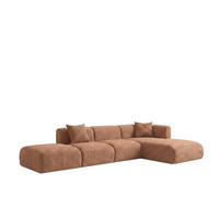 ECKSOFA L-Form mit Hocker, Chenille-Stoff Cremona, Hellbraun, Rechts, GRETA - Hellbraun, Holz (386/179cm) - Kaiser Möbel