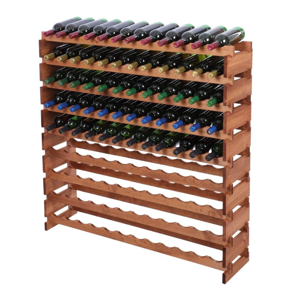 WEINREGAL VINOTECA FLEX PRO HxBxT 121x123x28cm 108 Flaschen auf 9 Ebenen Braun geölt - Braun, Holz (123/121/28cm) - PROREGAL