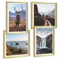 BILDER SET 4er Set - 50x50 cm & 40x60 cm Goldrahmen - Berglandschaften, Wasserfälle, Hirsche, Strände - Goldfarben, Kunststoff (50/50cm) - TULUP