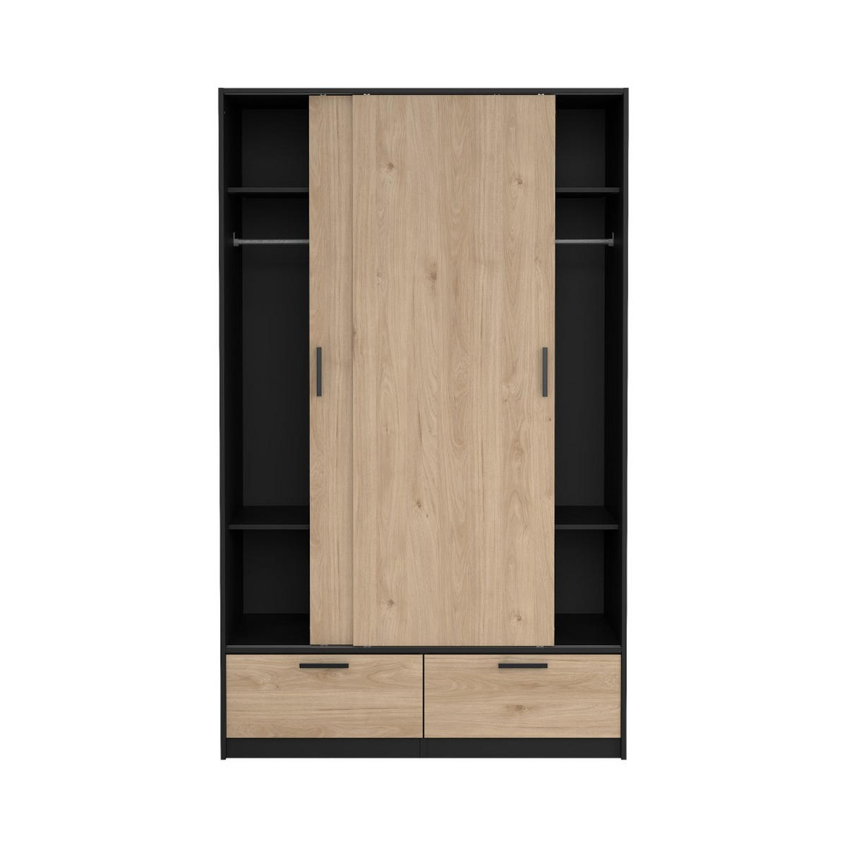 KLEIDERSCHRANK, Line, Nussbaum / Schwarz, Holzwerkstoff / Metall / Kunststoff, 122 x 61 x 201 cm - Nussbaumfarben/Schwarz, Holzwerkstoff/Metall (122/201/61cm) - ebuy24
