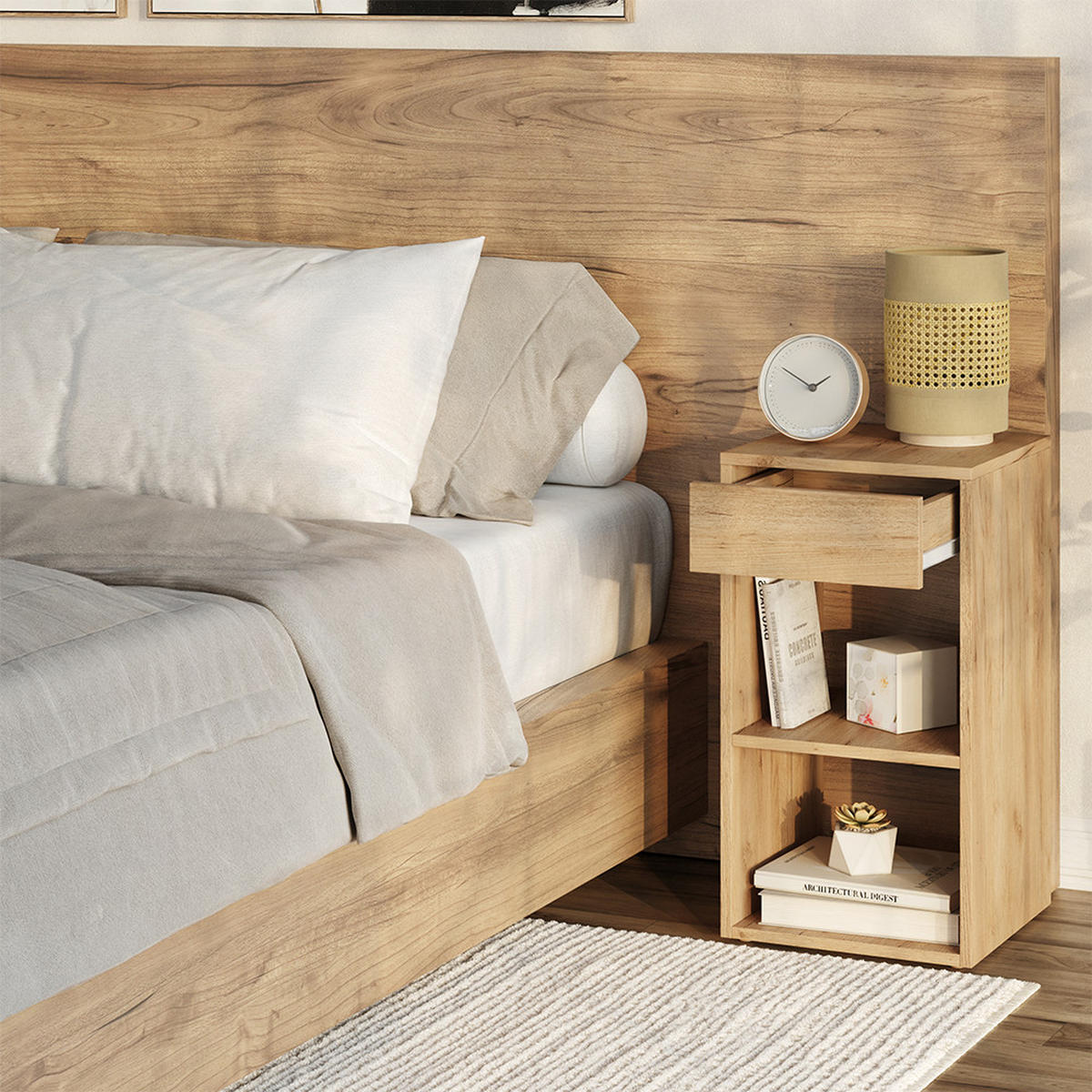 NACHTTISCH Dany Goldkraft Eiche 35 x 65 cm mit 1 Schublade - Honigeiche, Holzwerkstoff (35/65/35cm) - Vicco