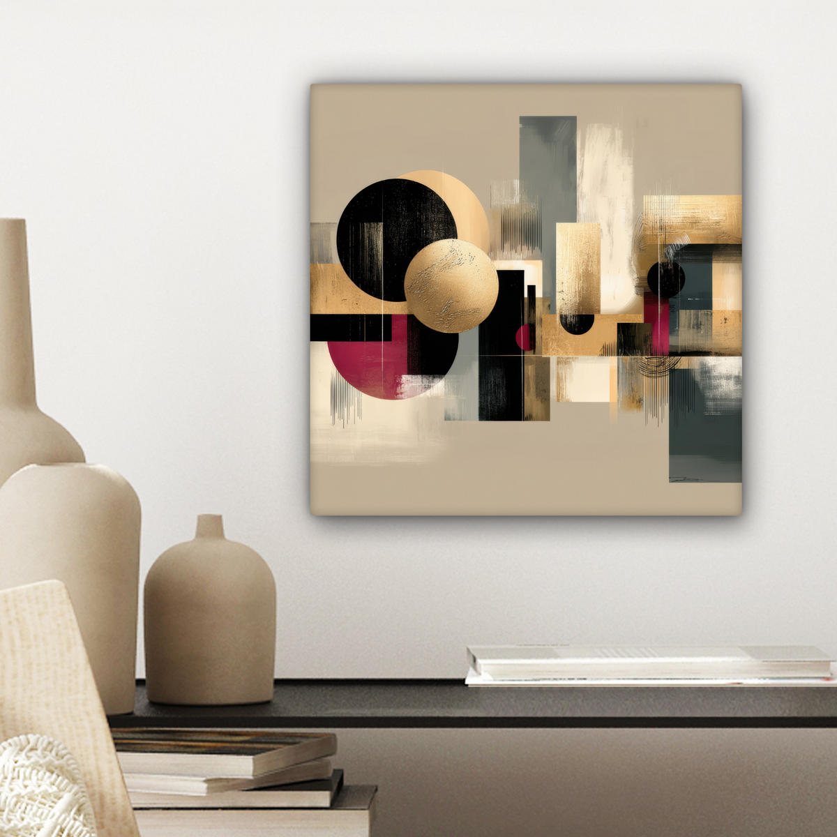 LEINWANDBILD Abstrakt - Formen - Beige - Texturen Deko Wohnzimmer 20x20 cm - Beige, Textil (20/20cm) - MuchoWow