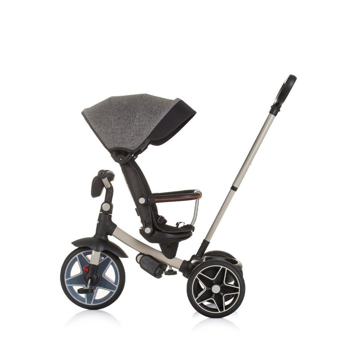 DREIRAD Derby 2 in 1 grau Musik, Licht, Korb, Schiebegriff, Gurt - Grau, Metall (80/50/105cm) - Chipolino