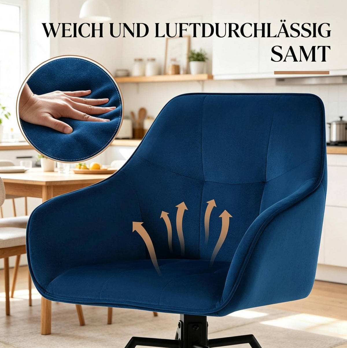ESSSTUHL 2er-Set drehbar 58,5 x 82,5 x 54,5 cm Blau Samt Metall - Blau, Metall (54/82.5/57cm) - Meubliv