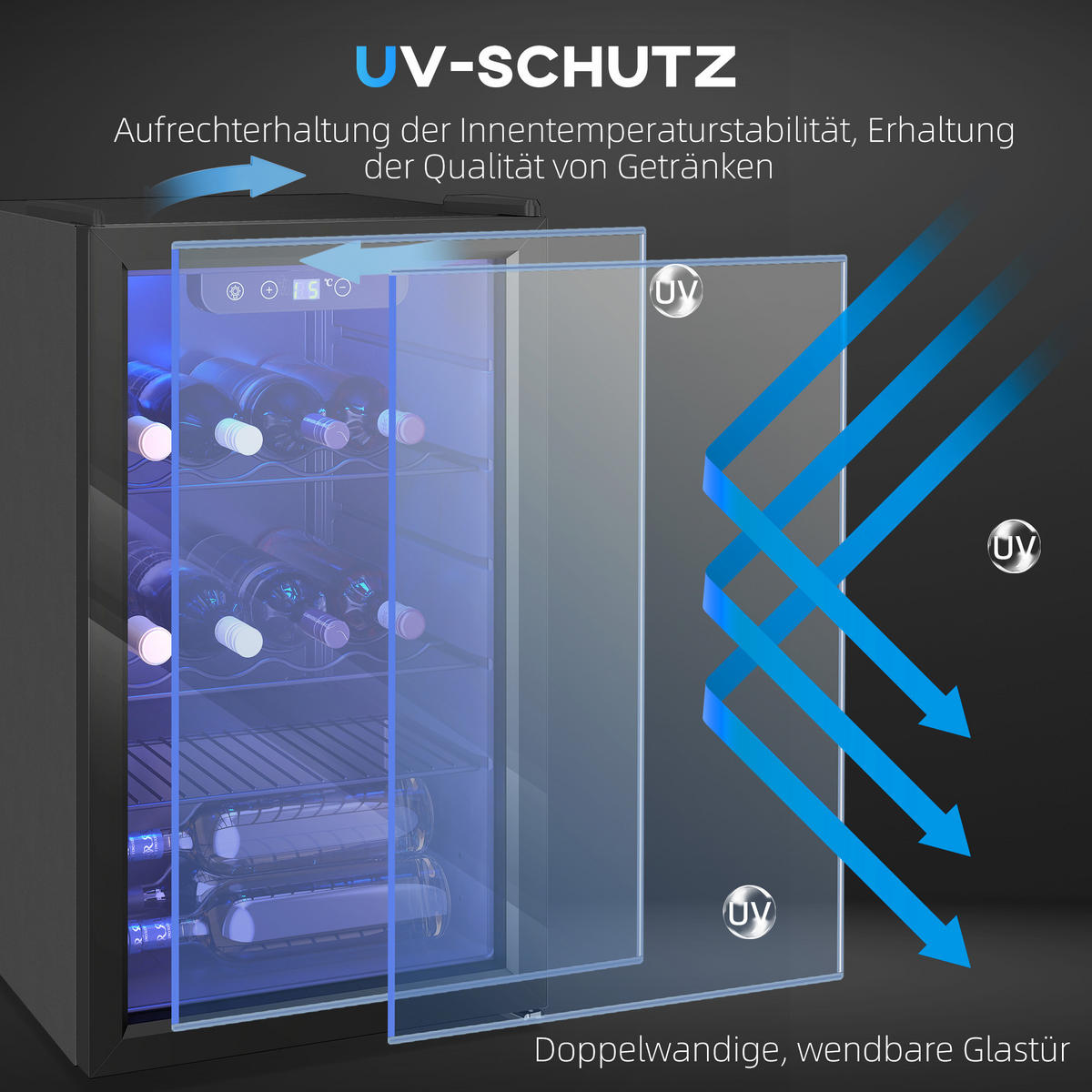 WEINKÜHLSCHRANK 43/46/74 cm Schwarz - Schwarz, Metall (43/74/46cm) - HOMCOM