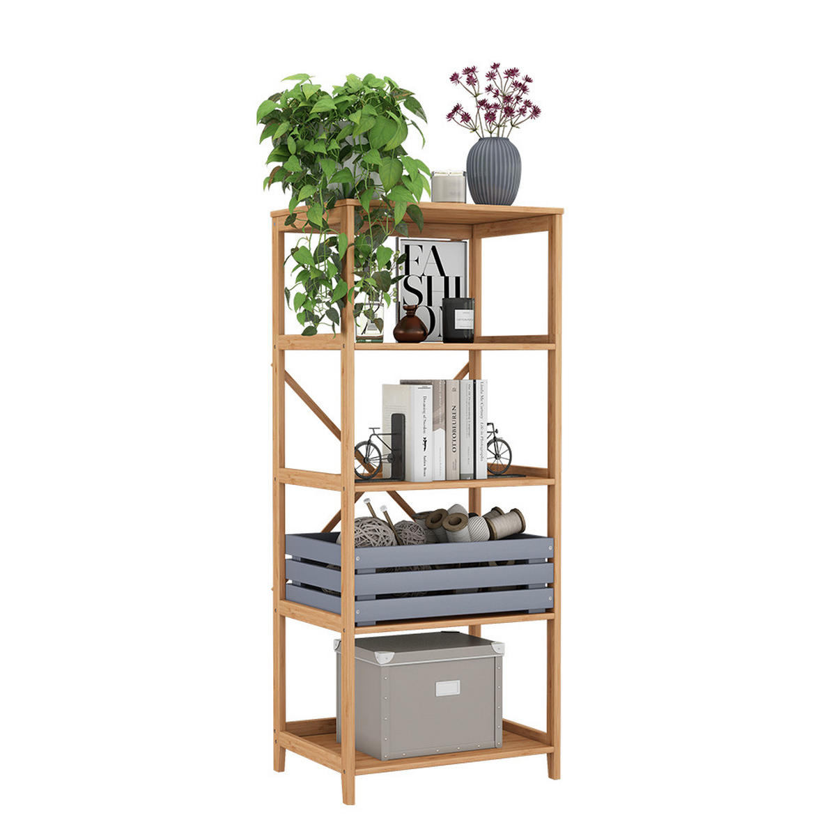 BÜCHERREGAL Novaro Bambus 48.3 x 144 cm mit 5 Fächern - Grün, Holzwerkstoff (48.3/114/35.5cm) - Vicco