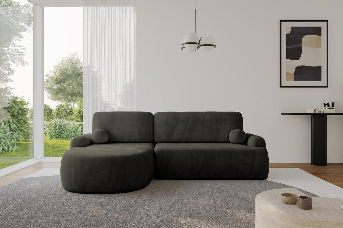ECKSOFA mit Schlaffunktion und Bettkasten LIRA-L - 264x172x89 Schwarz - Schwarz, Holzwerkstoff/Textil (264/172cm) - ALTDECOR