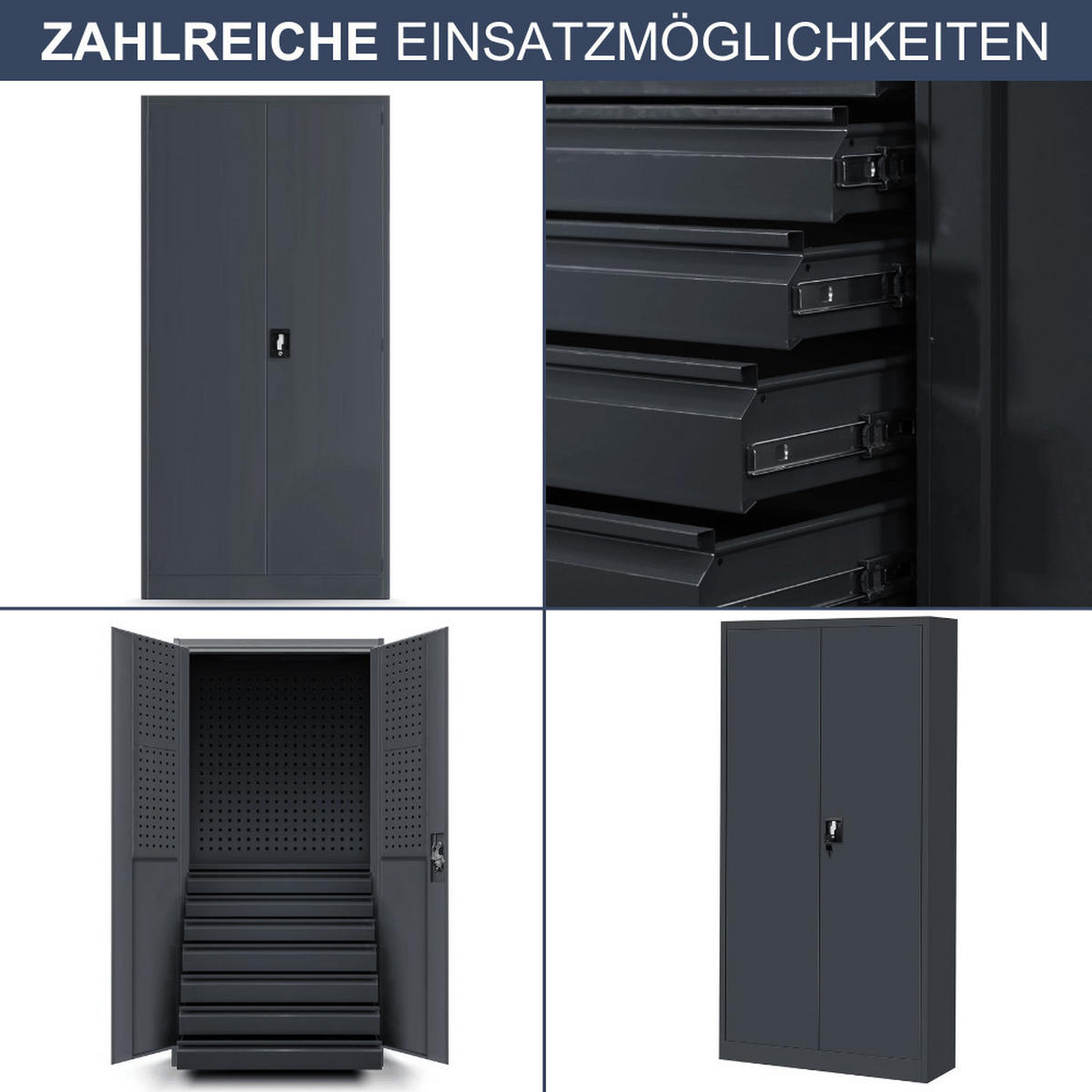 WERKZEUGSCHRANK mit Schubladen TOM 185x92x50cm Anthrazit - Anthrazit, Metall (92/185/50cm) - DELUKE