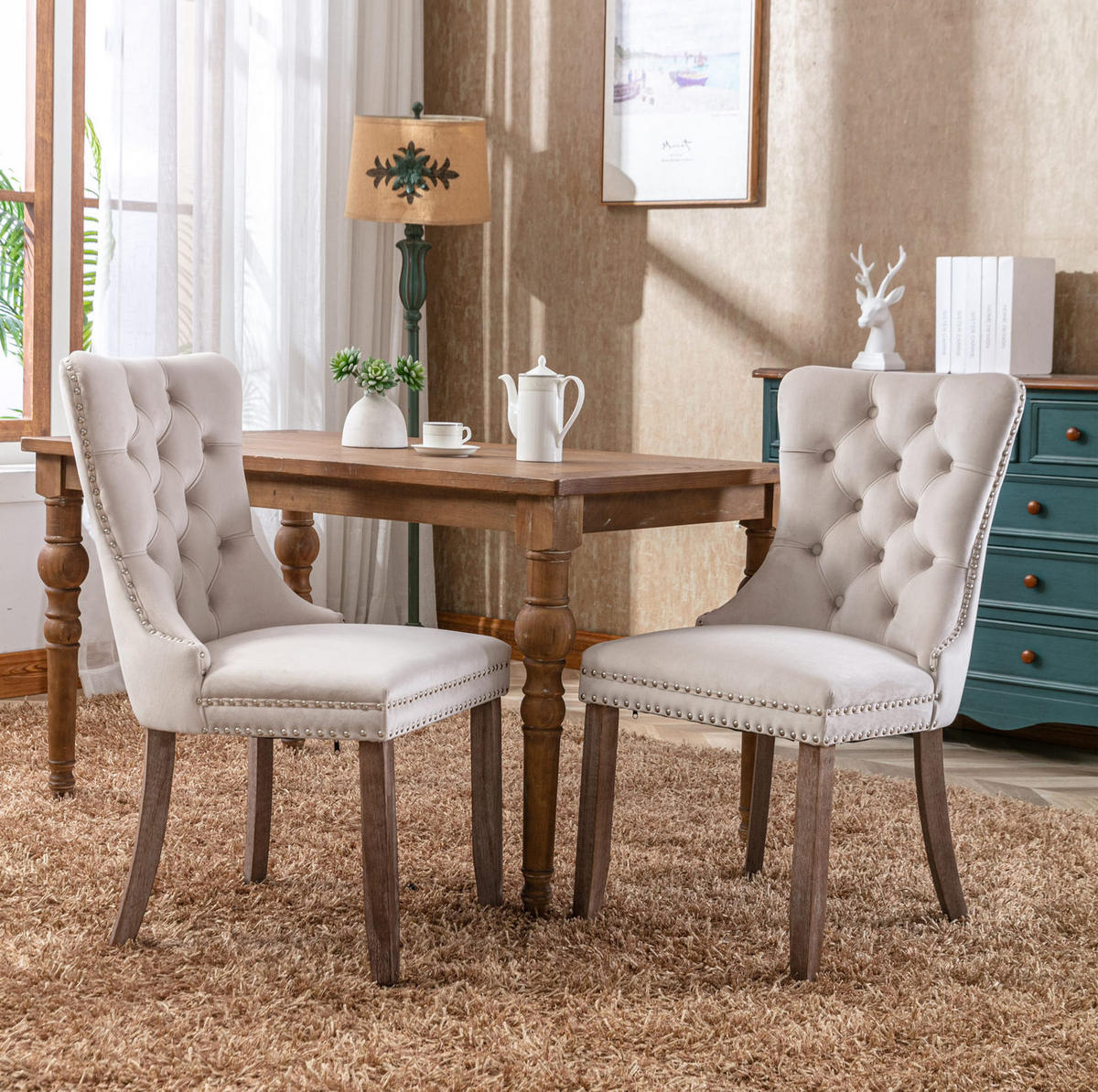 ESSZIMMERSTUHL hohe Rückenlehne Samt Beige - Beige, Holz (50/95/65cm) - Meubliv