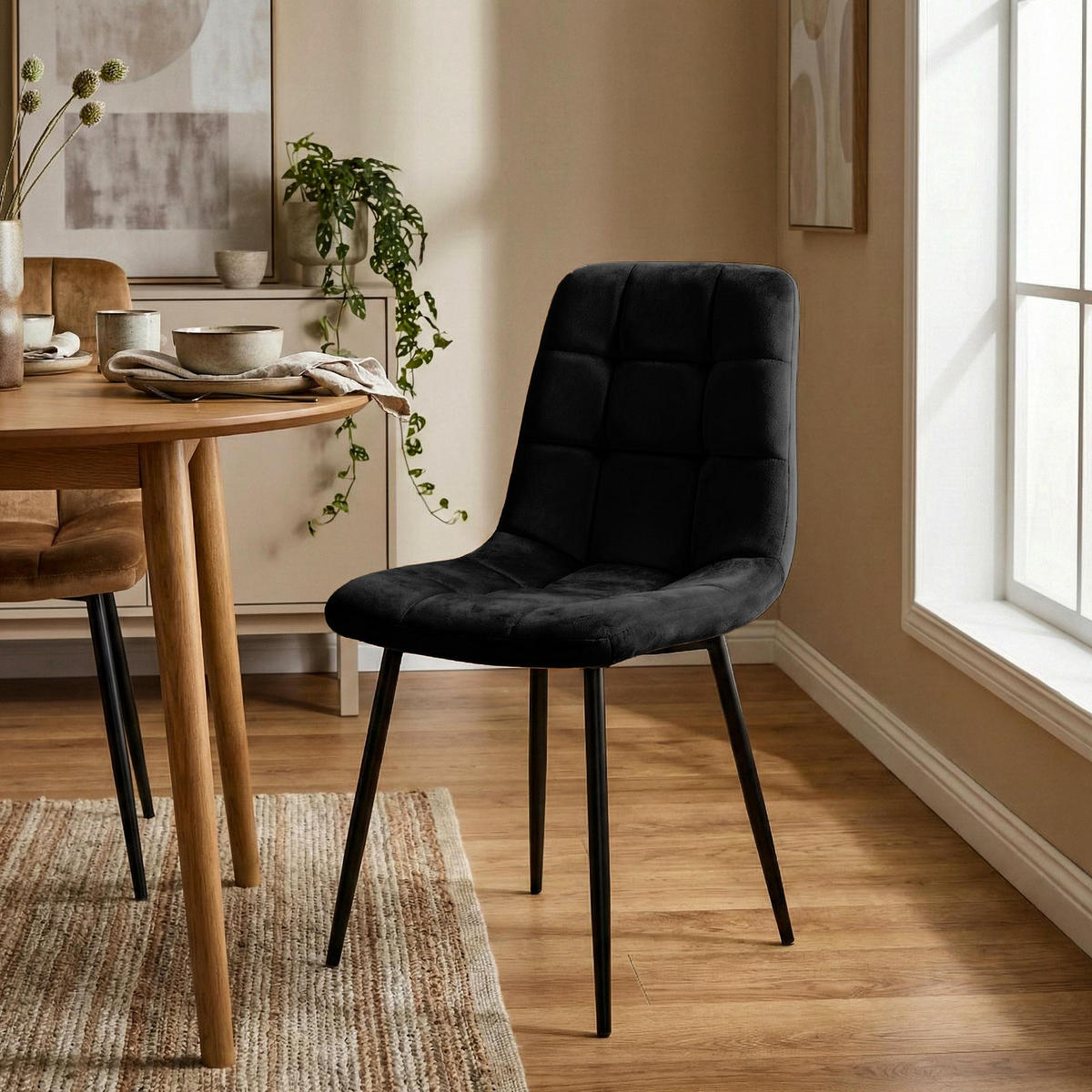 STUHL Samt Schwarz - Schwarz, Textil/Metall (45/84/55cm) - CLP