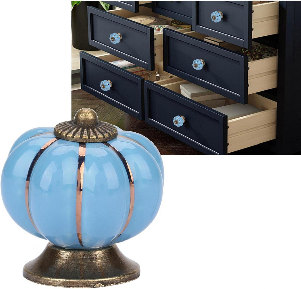SCHRANKKNOPF Keramik Blau 8er-Set - Blau, Metall (3.8/3.8/0.39cm)