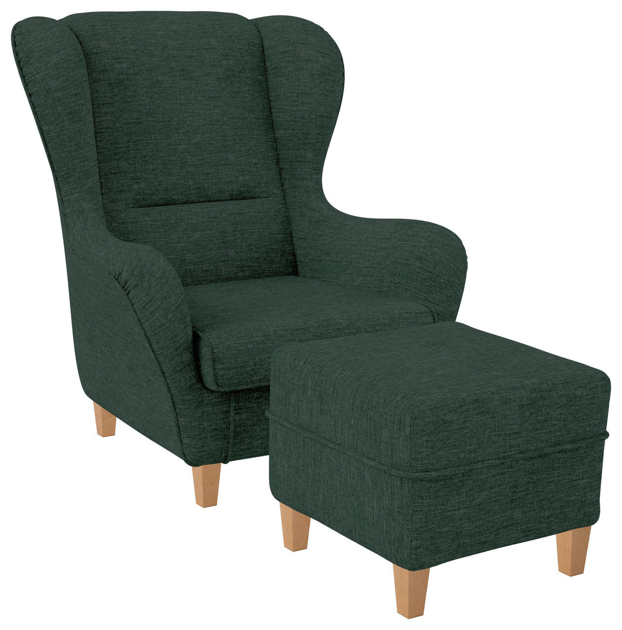 OHRENSESSEL Sofia, Relaxsessel mit Hocker | Design Vienna Dunkelgrün - Grün, Textil (92/68/95cm) - Supellex