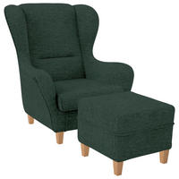 OHRENSESSEL Sofia, Relaxsessel mit Hocker | Design Vienna Dunkelgrün - Grün, Textil (92/68/95cm) - Supellex