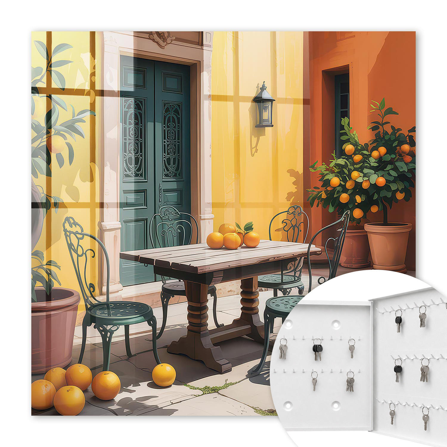 SCHLÜSSELBOX Weiß 30x30 cm – Türöffnung nach rechts - Sonnige Terrasse - Gelb, Metall (30/30/5cm) - TULUP