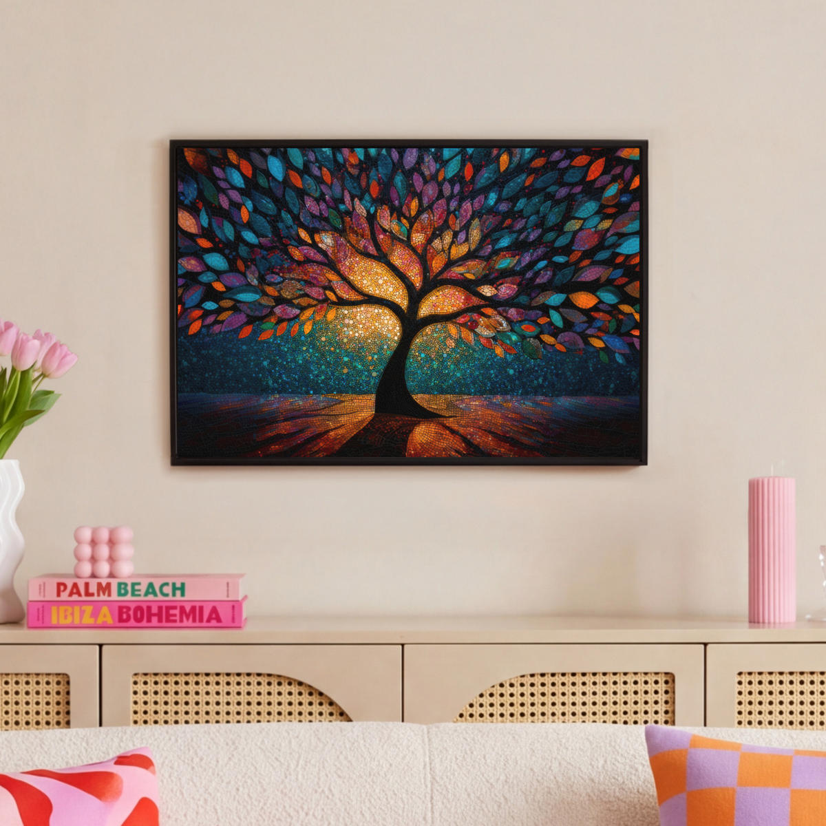 LEINWAND Bilder mit Rahmen - Mosaik - Bunt - Baum - Äste - 60x40 - Multicolor, Textil (60/40cm) - MuchoWow