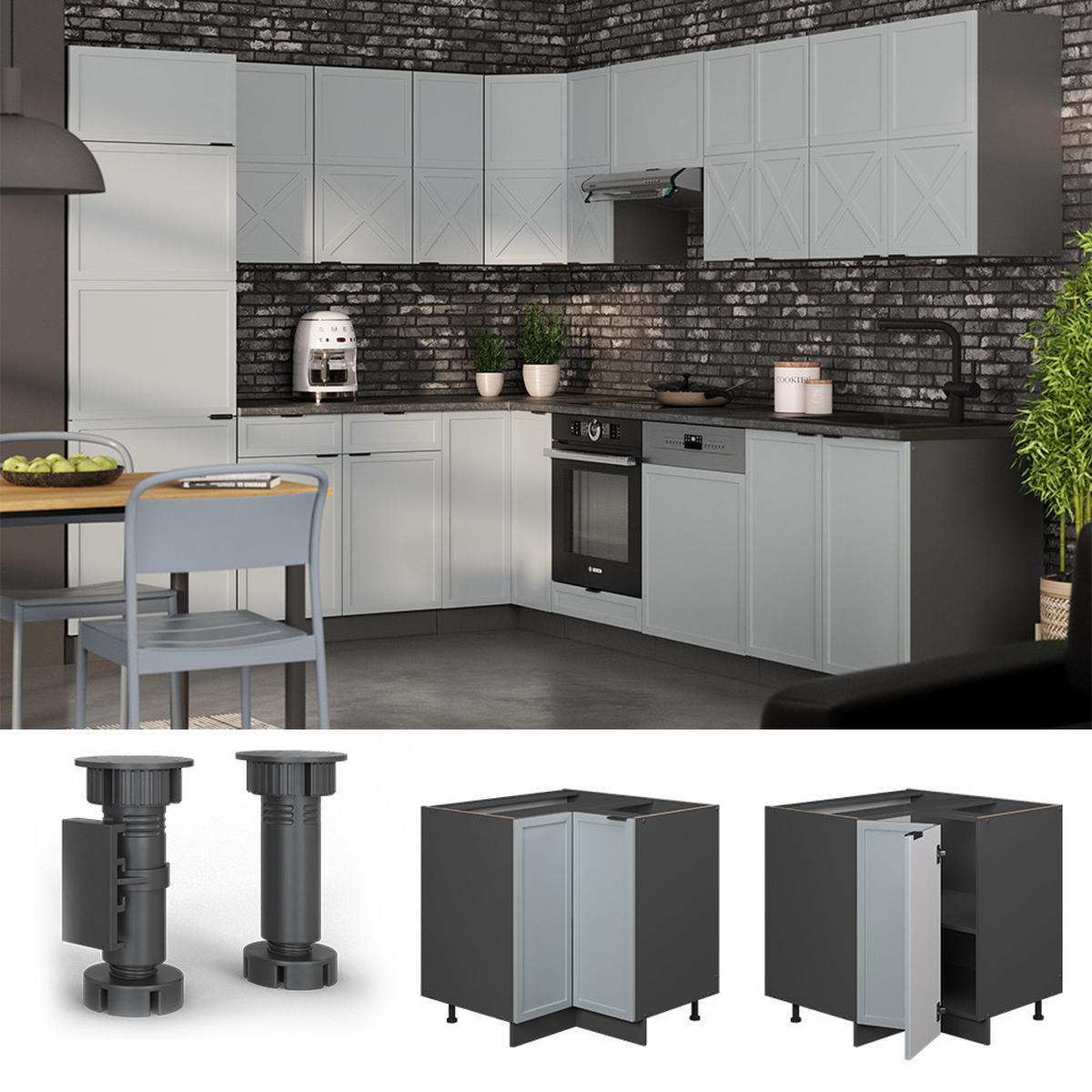 ECKUNTERSCHRANK Fame-Line Hellblau-grau 80.5 cm, AP Anthrazit - Anthrazit/Blaugrau, Holzwerkstoff (80.5/82/60cm) - Vicco