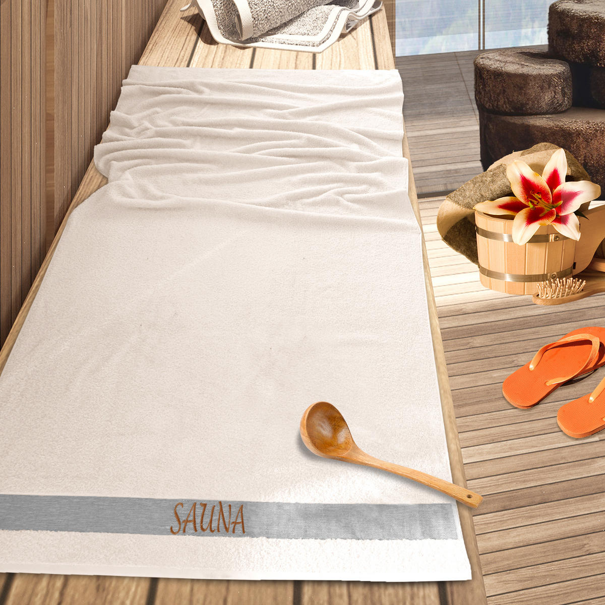 SAUNAHANDTUCH Lima Natur 100x200 cm - Naturfarben, Naturmaterialien (100/200cm) - Lashuma
