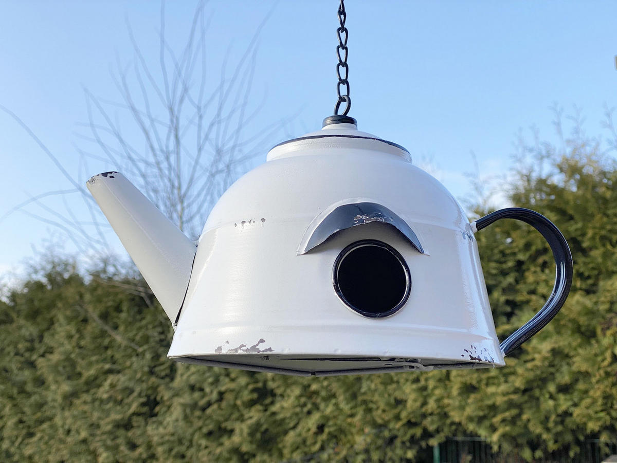 VOGELHAUS Teekessel wetterfest zum Aufhängen Metall 521862 - Weiß, Metall (34/70/21cm) - DanDiBo