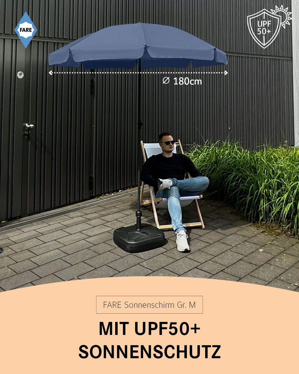 SONNENSCHIRM 180/180/127 cm - Dunkelblau, Kunststoff (180/180cm) - FARE