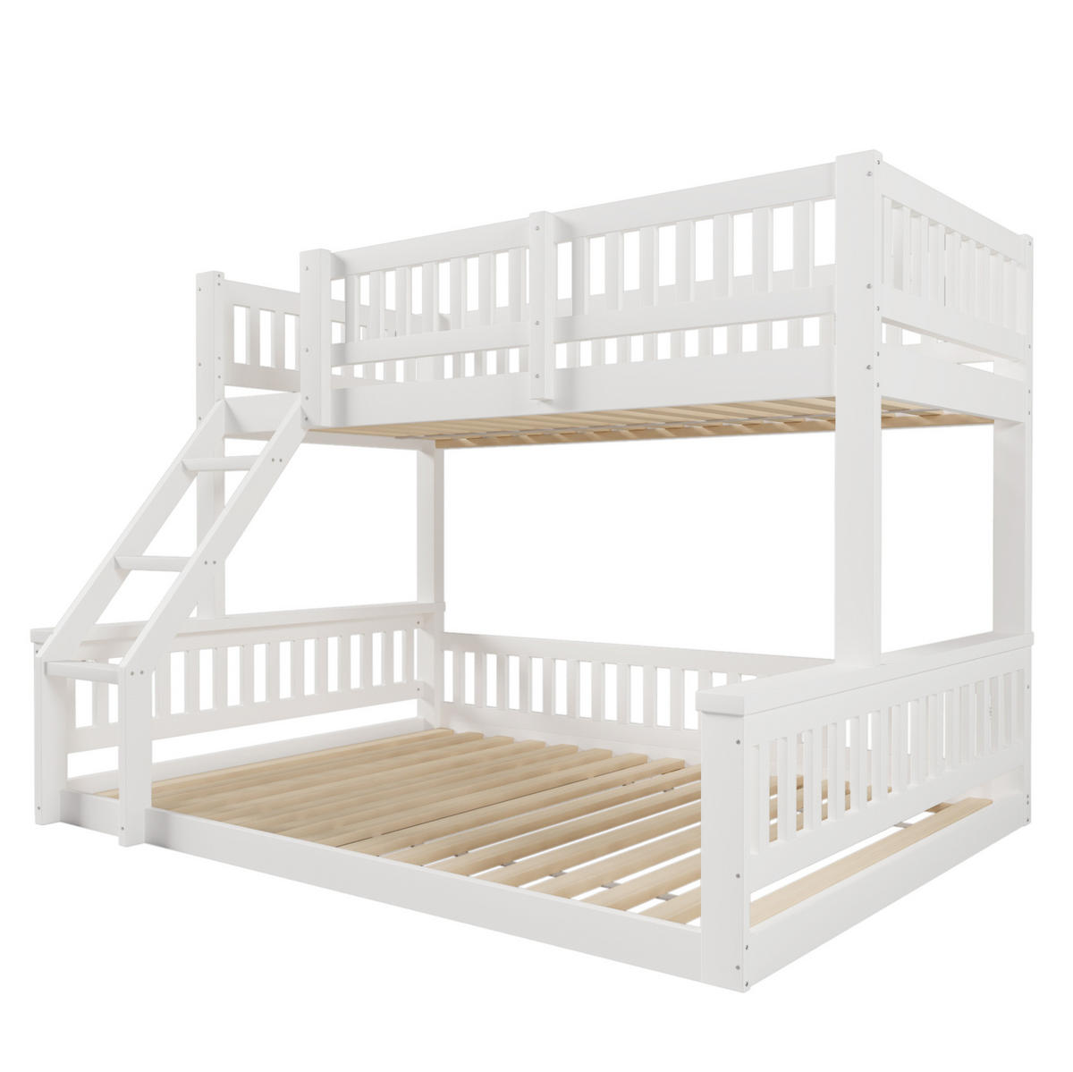 ETAGENBETT 90/200 cm + 140/200 cm, Weiß mit Leiter und Bettgitter ohne Matratze - Weiß, Holz (140/200cm) - MIVRAY