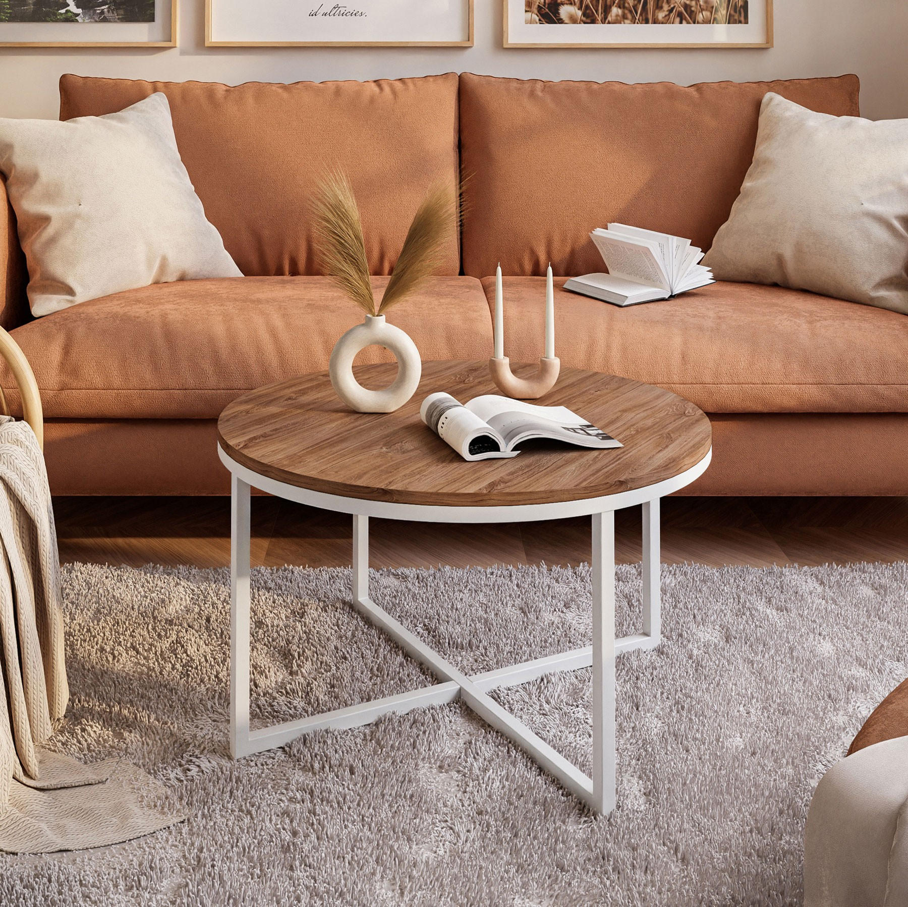 Thumbnail - Lookway Couchtisch, Weiß, Eiche, Holzwerkstoff, Rund, 70x45.6x70 cm, Wohnzimmer, Wohnzimmertische, Couchtische