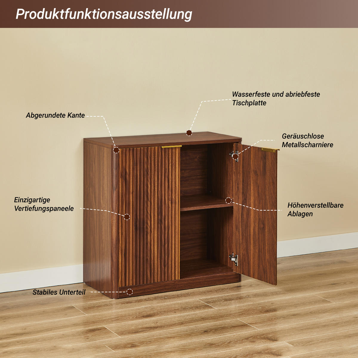 SIDEBOARD DE-38846 80/40/80 cm Vertiefungspanelen und verstellbare Ablagen Braun - Braun, Holzwerkstoff (80/80/40cm) - ComfortXL