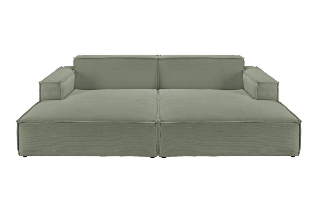 BIG SOFA SAMU Dunkelgrün Cord - Dunkelgrün/Schwarz, Textil (256/72/168cm) - KAWOLA