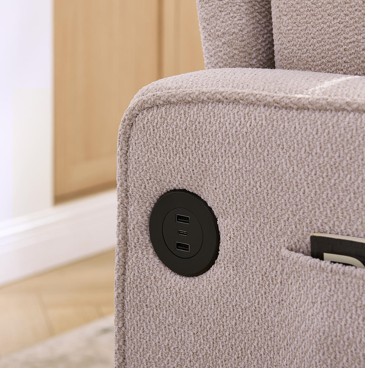 SCHLAFSOFA 3-in-1 mit USB 2-Sitzer Beige - Beige, Holz (134/73/195cm) - Meubliv