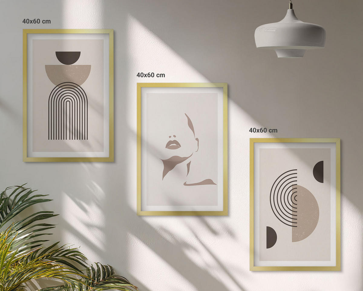 BILDER SET 3er Set - 40x60 cm Goldrahmen - Abstrakte Formen und Gesicht - Goldfarben, Kunststoff (40/60cm) - TULUP