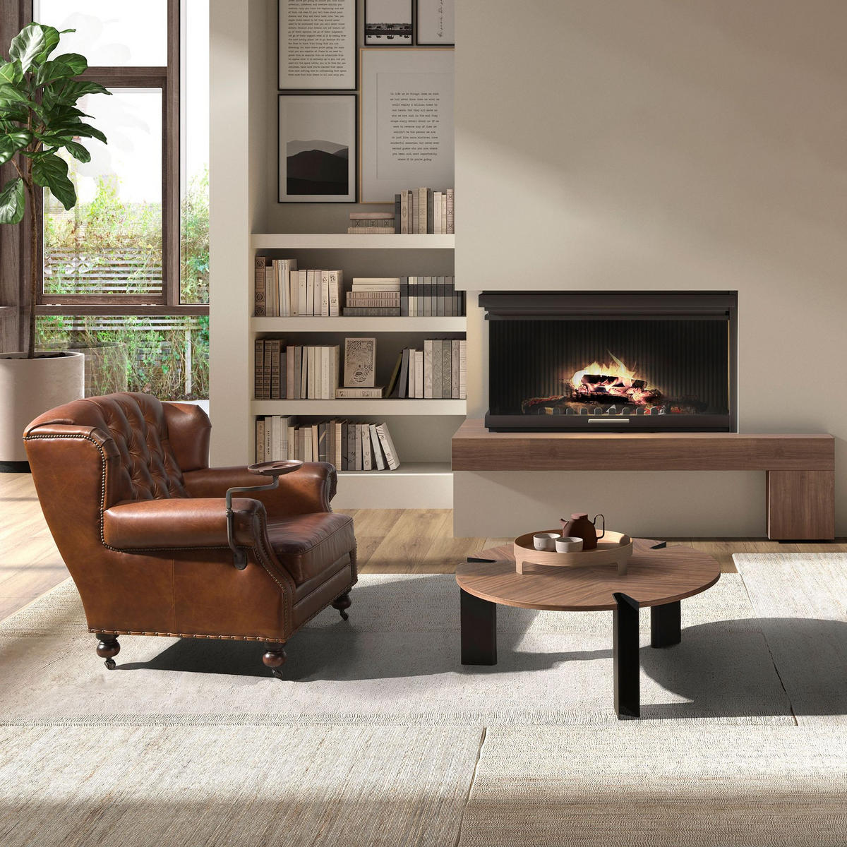 COUCHTISCH Runder Couchtisch Nussbaum und schwarzer Stahl Ø90/36 cm - Nussbaumfarben/Schwarz, Holz (90/90/36cm) - ANGEL CERDA