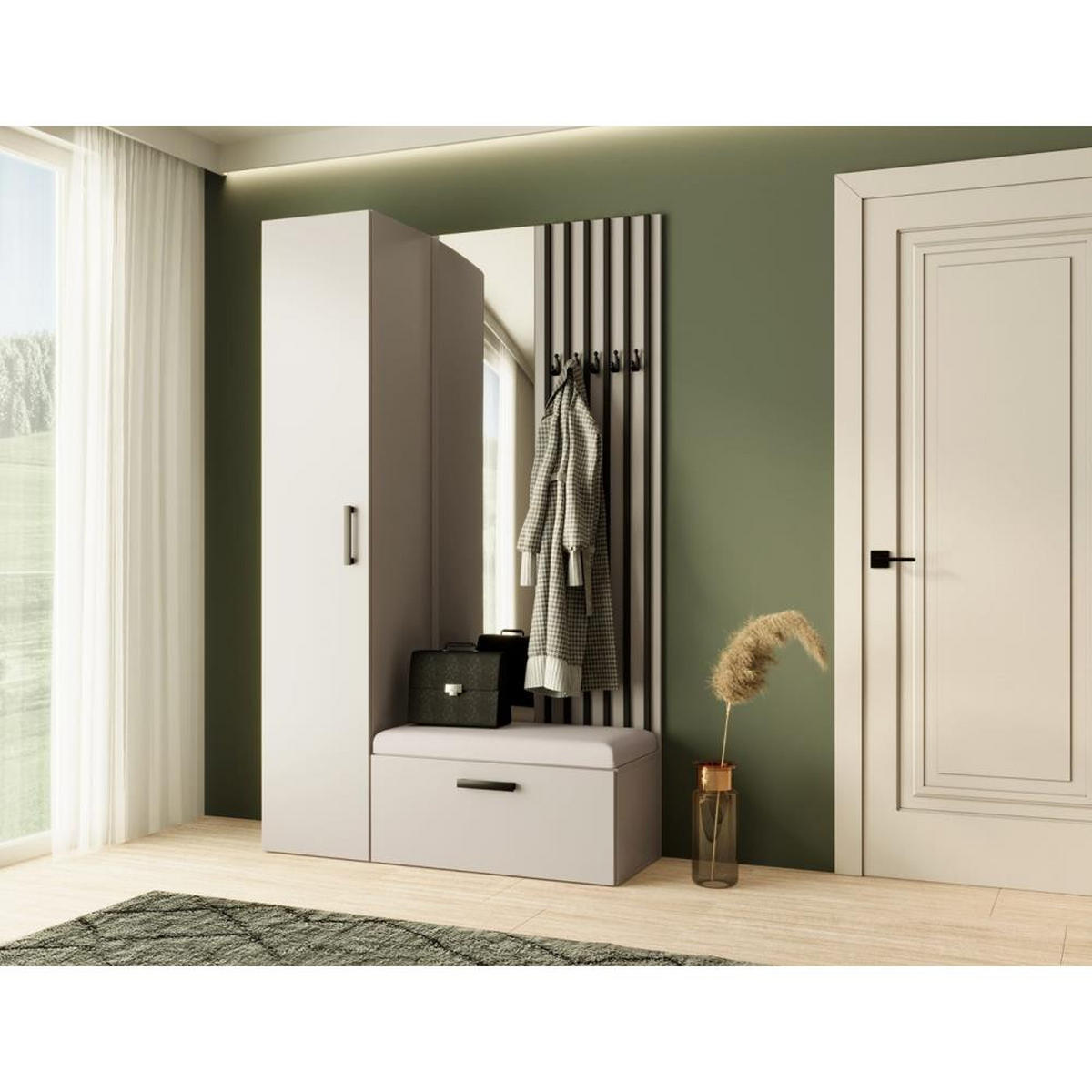 GARDEROBE Margaret II 121/203/43 mit Lamellen und Hochschrank - Kaschmir/Schwarz, Holzwerkstoff/Kunststoff (121/203/43cm) - Beautysofa