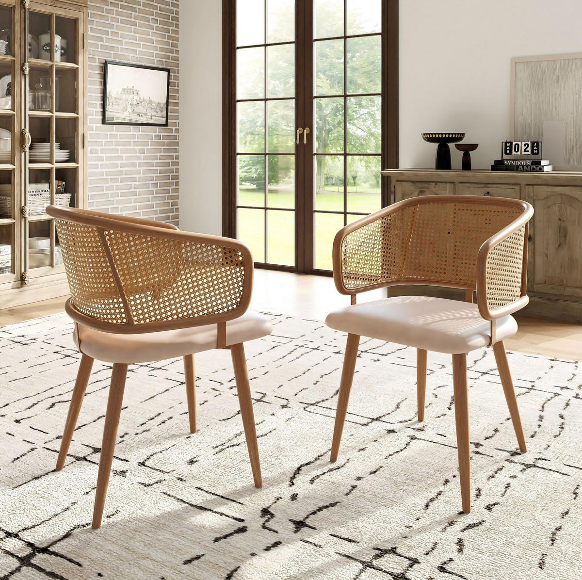 ESSZIMMERSTUHL 6er-Set mit Rattan-Rückenlehne 47 x 51 x 79 cm Beige Brown - Beige, Holz (51/79/47.2cm) - Meubliv