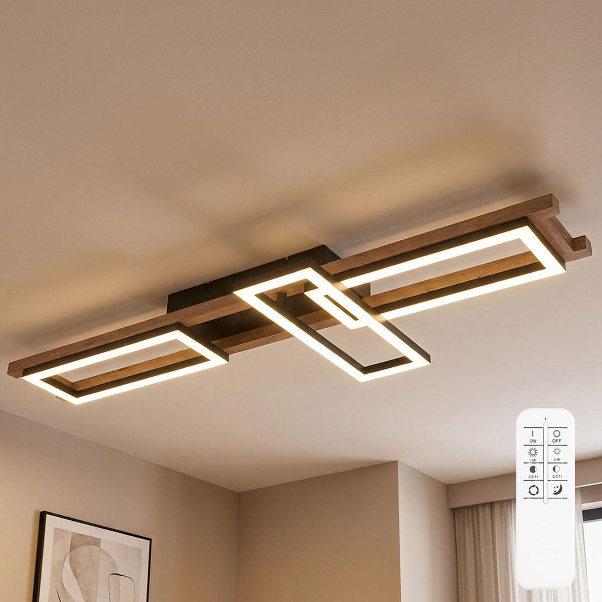 LED DECKENLEUCHTE ILLA Braun Holzoptik - Braun, Metall (100/13.5/11cm) - Globo Lighting