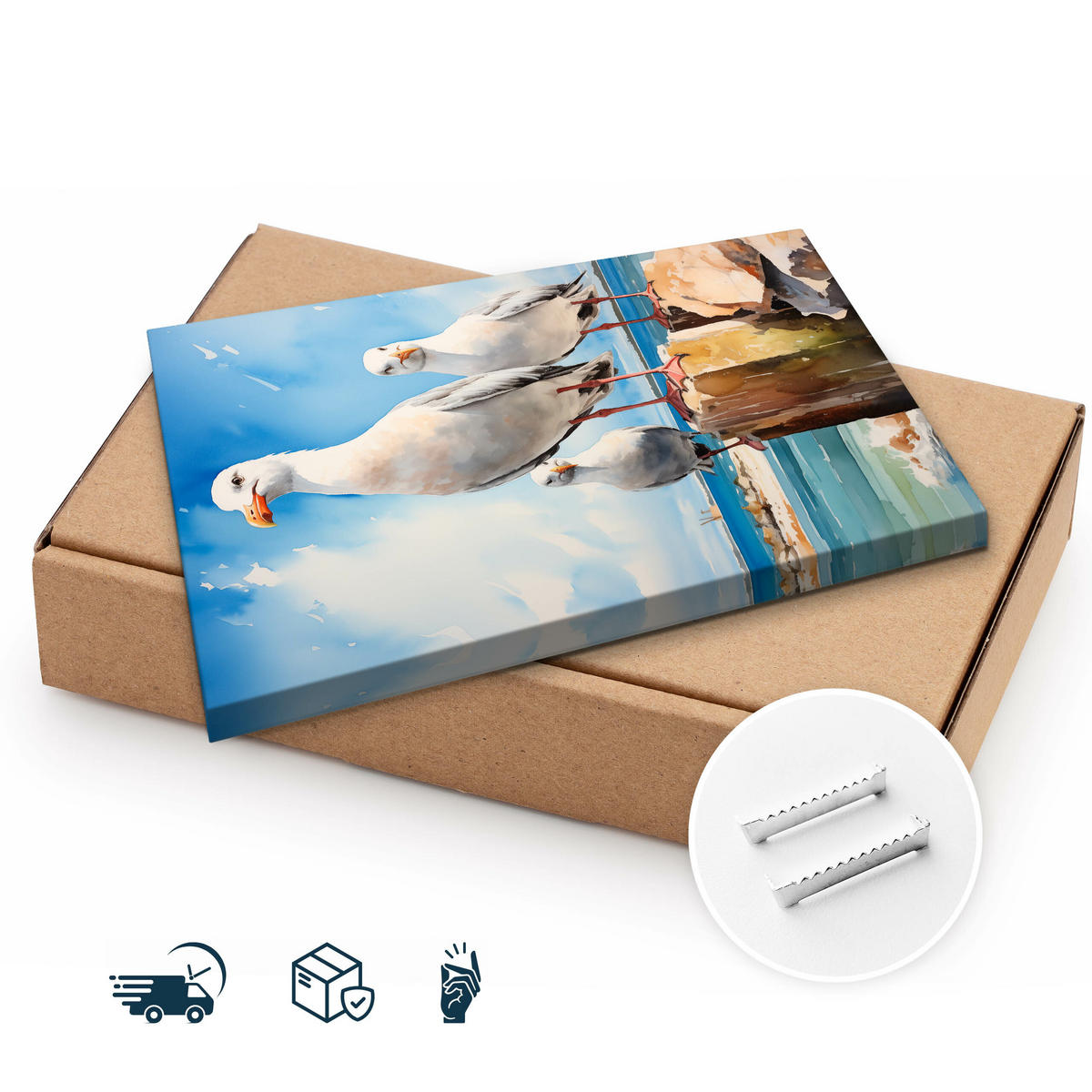 LEINWANDBILD Abstrakte Möwen Vor Dem Meereshintergrund 40x60cm - Blau/Beige, Textil (40/60cm) - Muralo