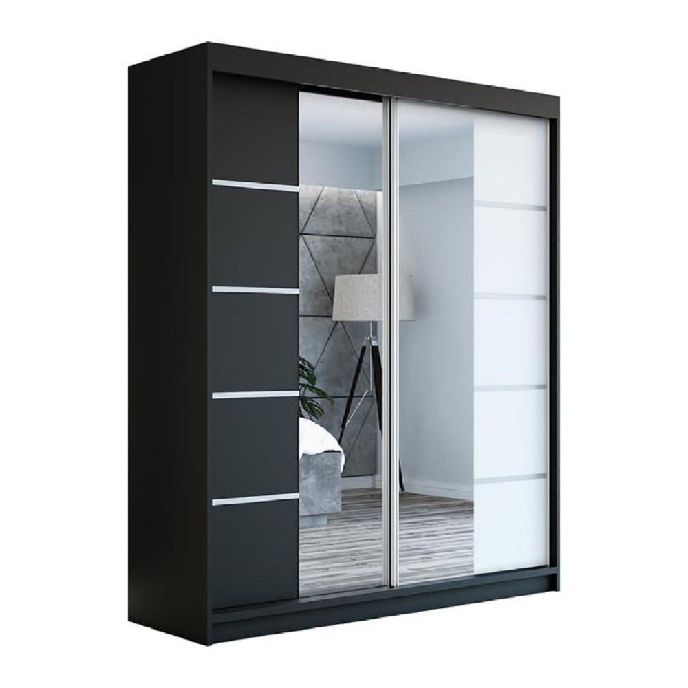 SCHWEBETÜRENSCHRANK 180 cm KOMFORT Farbe:Schwarz,weiß - Schwarz/Weiß, Holzwerkstoff (180/215/59.5cm) - A&J MöbelLand