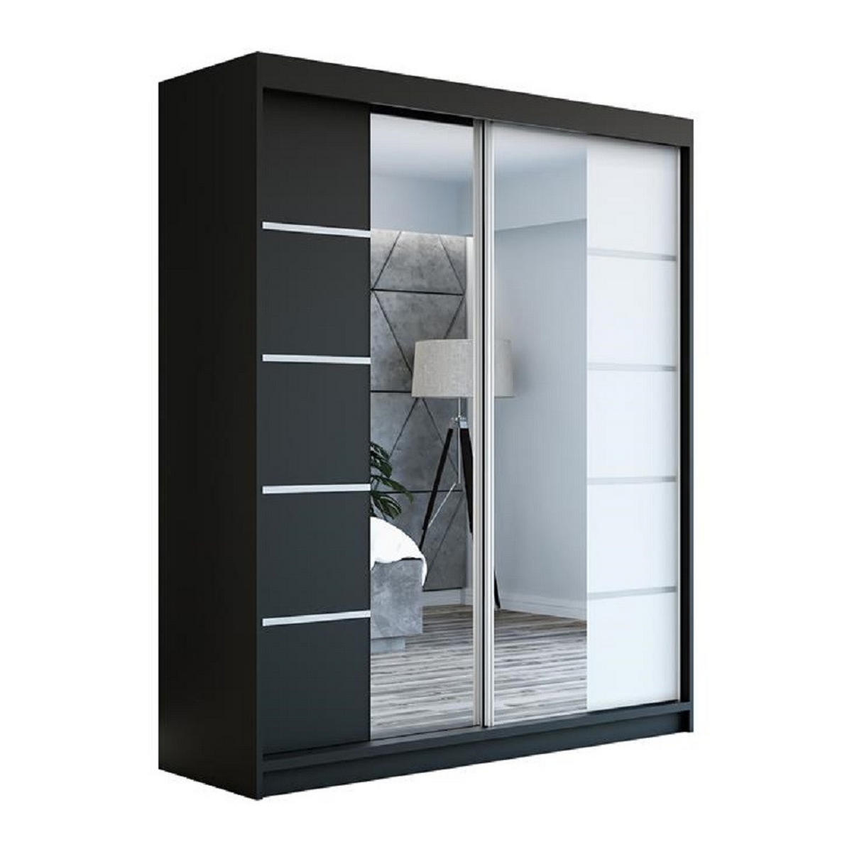 SCHWEBETÜRENSCHRANK 180 cm KOMFORT Farbe:Schwarz,weiß - Schwarz/Weiß, Holzwerkstoff (180/215/59.5cm) - A&J MöbelLand