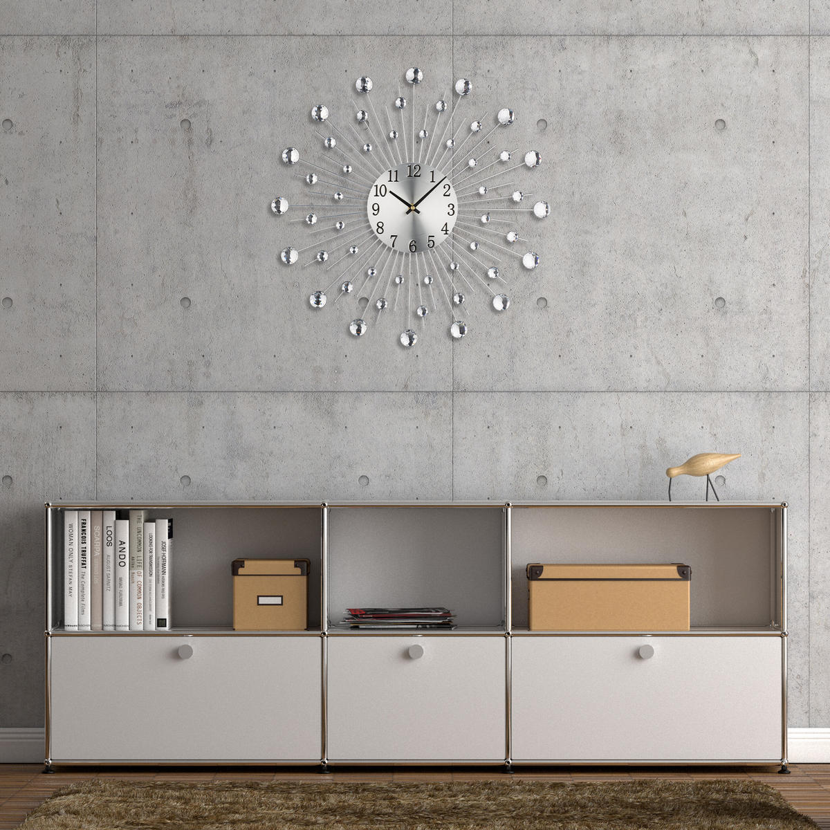 WANDUHR - Silberfarben, Kunststoff/Metall (50/50/4.5cm) - Relaxdays