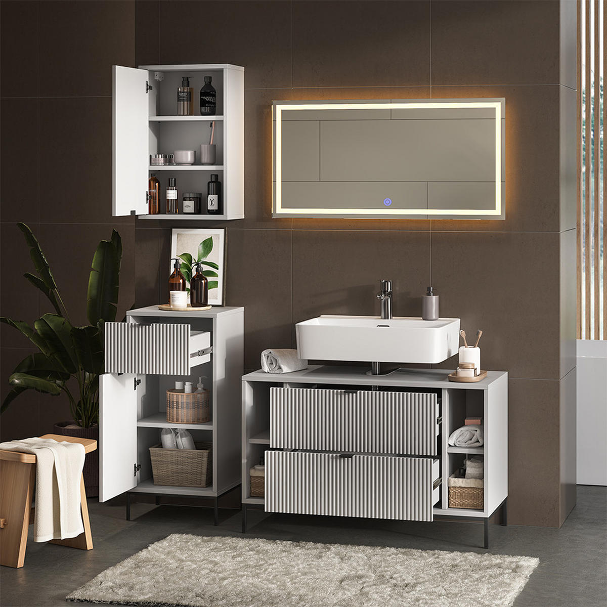 BADMÖBEL-SET Eliza Grau 4 Teile - Grau, Holzwerkstoff (100/63/45.1cm) - Vicco