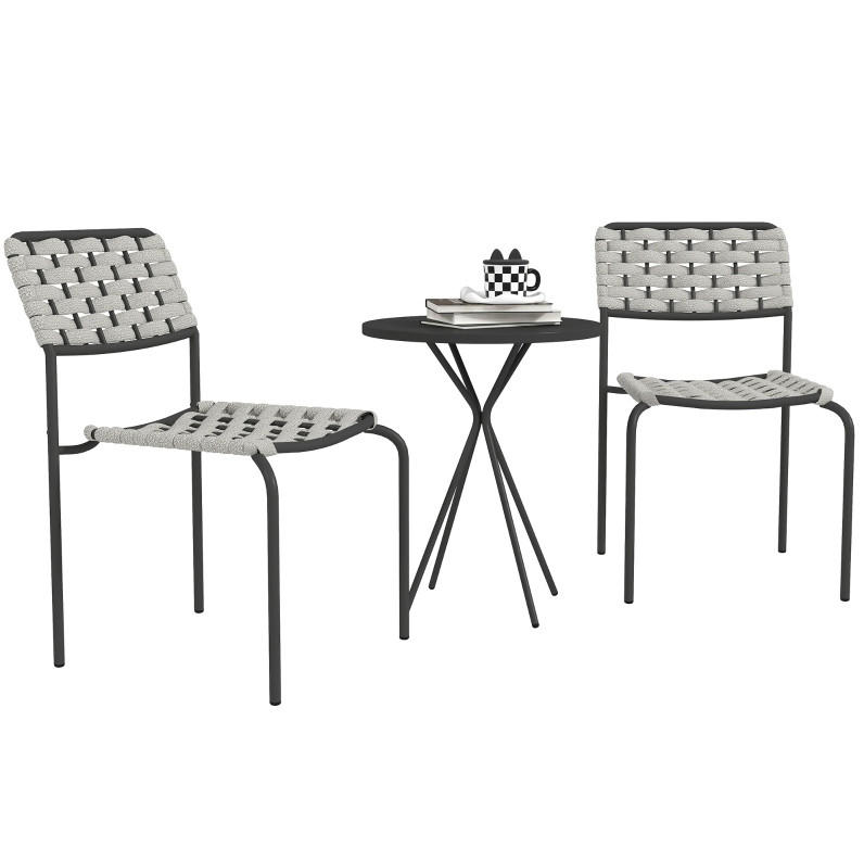 BALKONSET 3-teilig,48×48×60cm,Stapelbare Stühle mit Rattan Tisch - Grau, Metall - Modfu